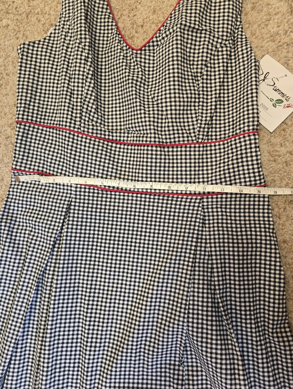 D.J. Summers Gingham Dress with Red Trim - Black and White, size 12 - Picture 6 of 7
